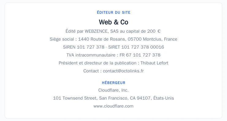 Coordonnées légales de l&rsquo;éditeur et de l&rsquo;hébergeur du site