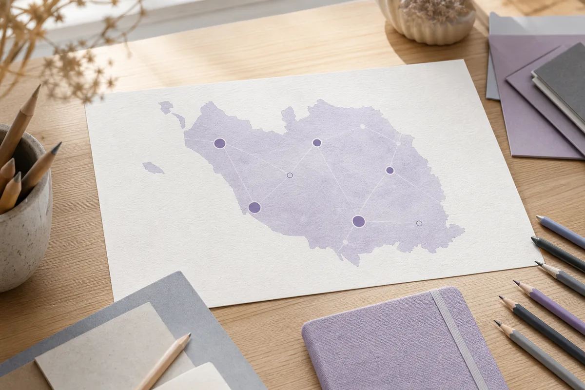 Carte stylisée du département de la Vendée avec ses principaux pôles économiques