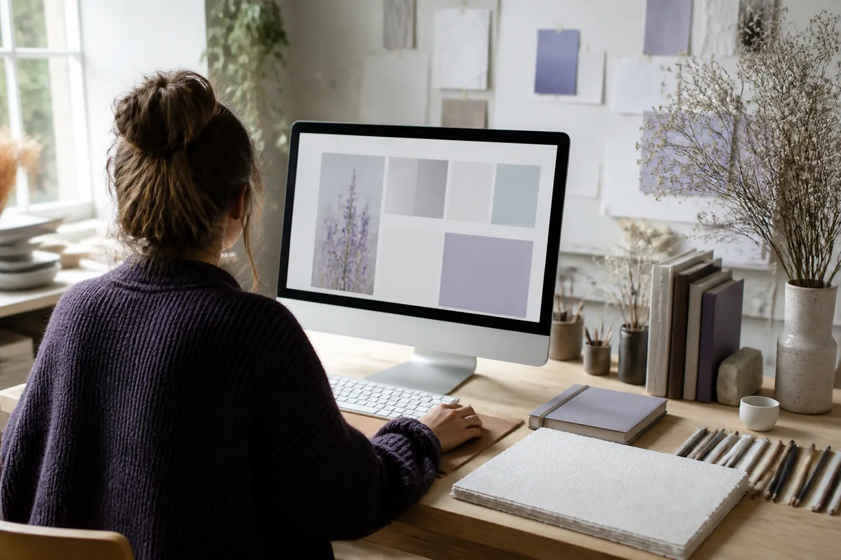 Artisan travaillant sur les pages de son site depuis l&rsquo;ordinateur de son atelier