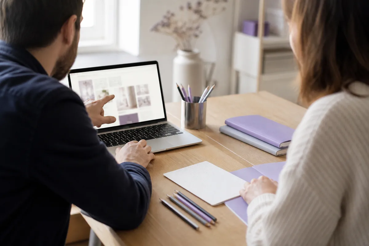 Séance de prise en main du site entre un professionnel et une commerçante