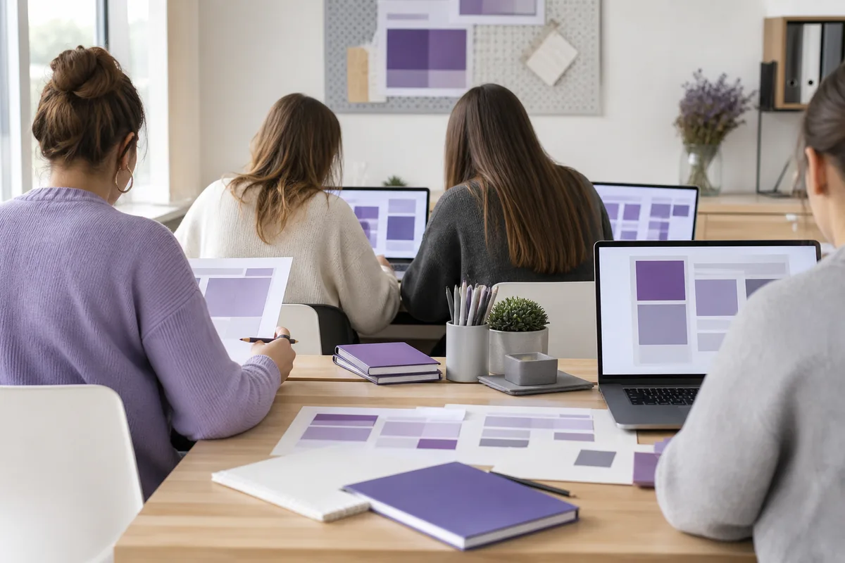 Salle de formation avec des apprenants travaillant sur des maquettes de sites